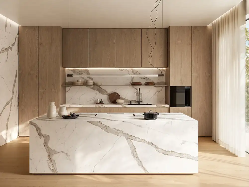 Superficie cucina continua in gres porcellanato con induzione integrata.webp